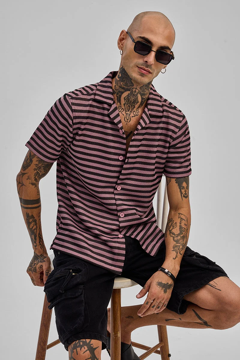 SNITCH Pink Textured Stripes Shirt